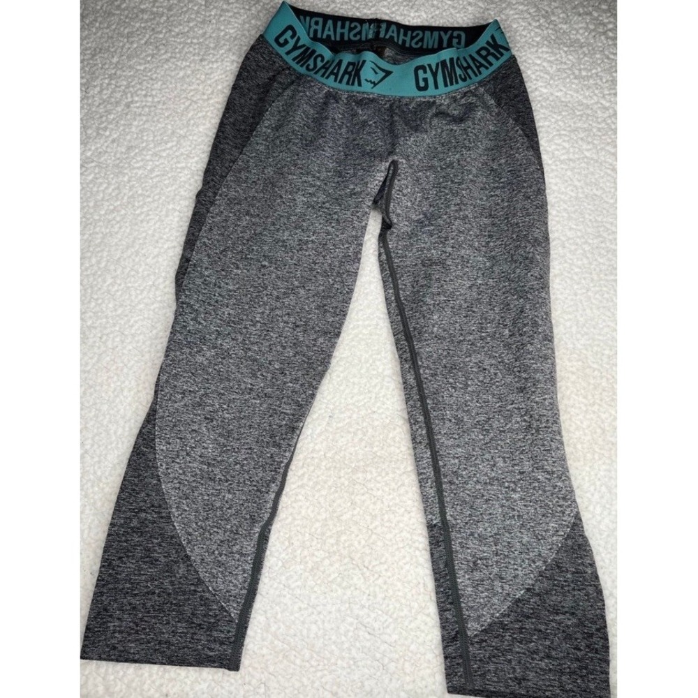 Gymshark Flex Seamless Crop Leggings Gray Teal High Rise Workout Pants Sz S